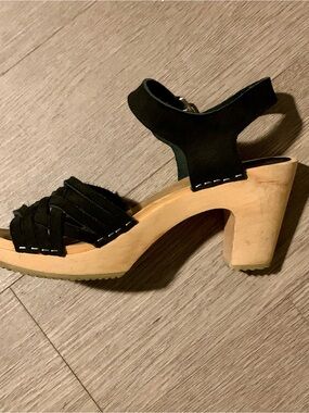 Cape Clogs Black Suede Wooden Clogs